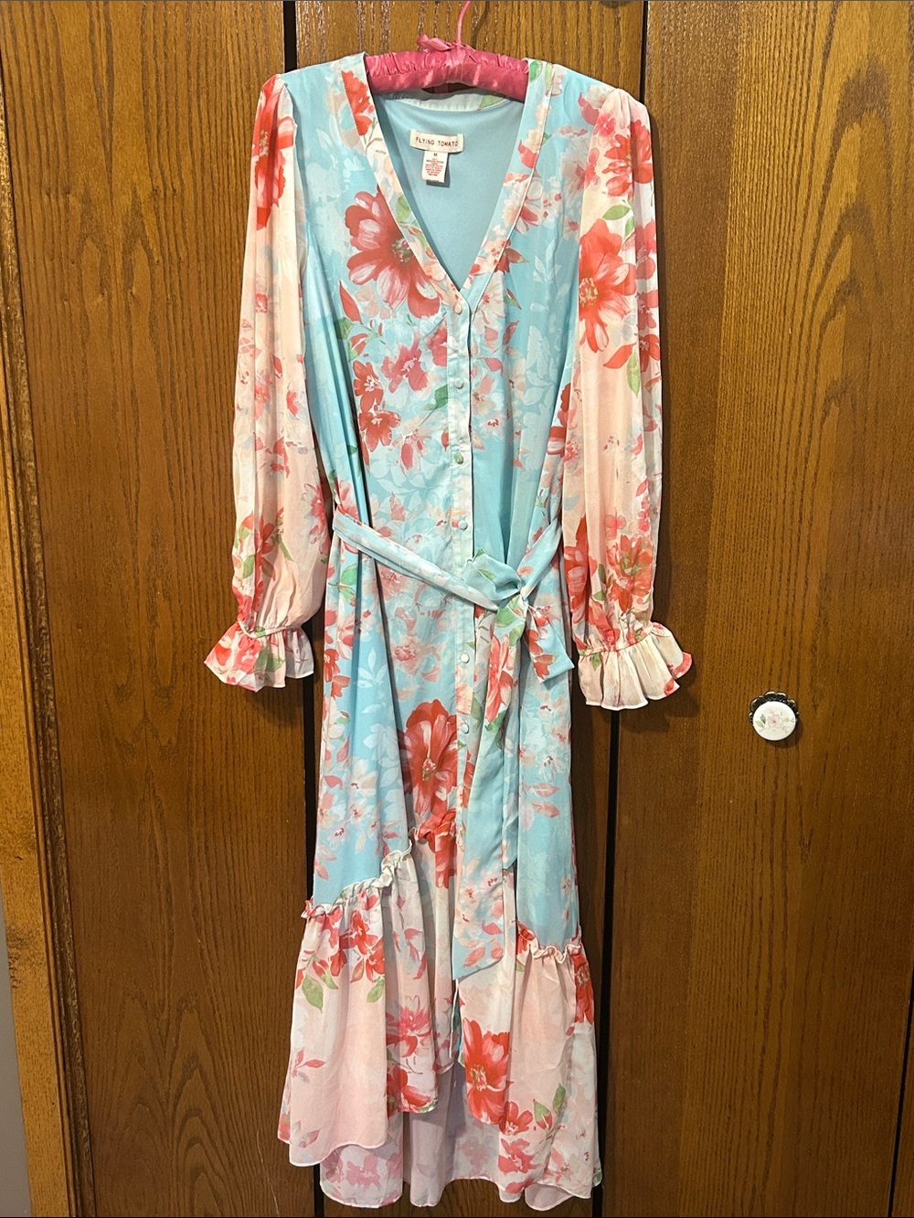 Flying tomato Floral Wrap Dress in Aqua and Pinks size medium